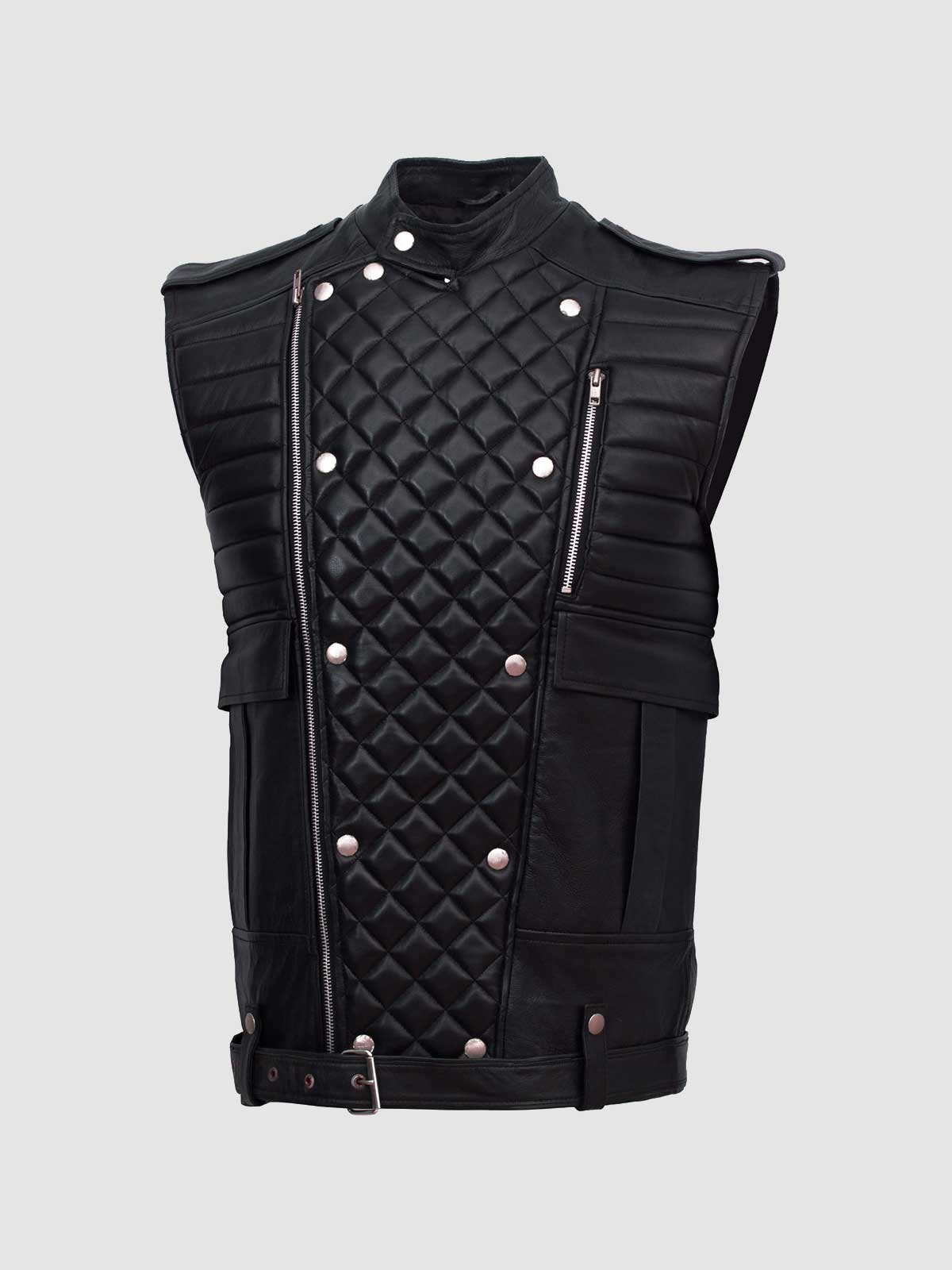Black Leather Motorcycle Vest