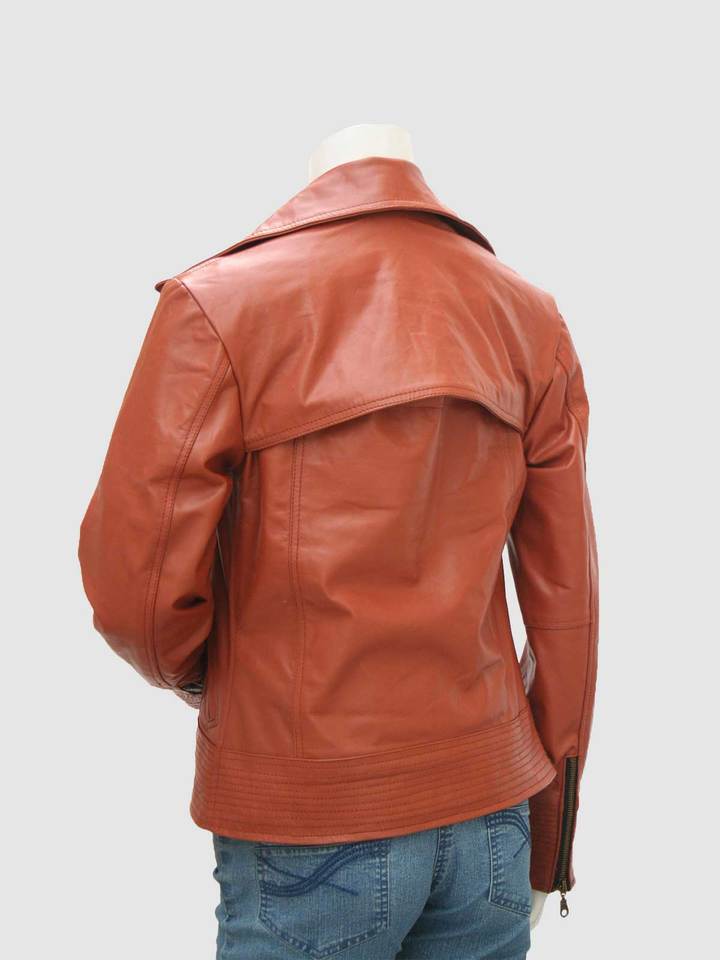 Size Small Cognac Leather Biker Jacket for Women