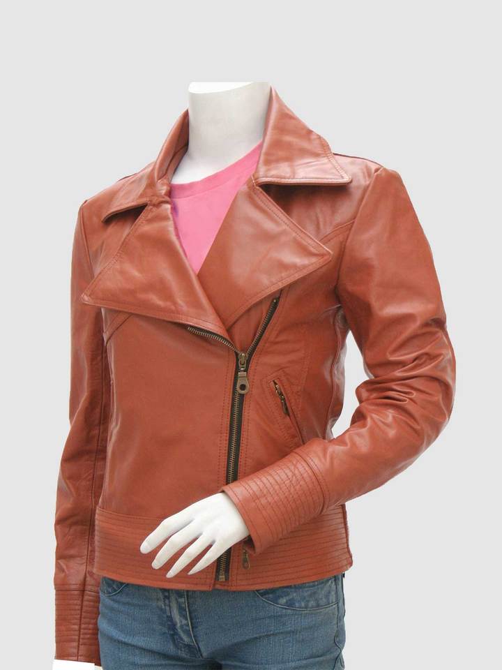 Size Small Cognac Leather Biker Jacket for Women